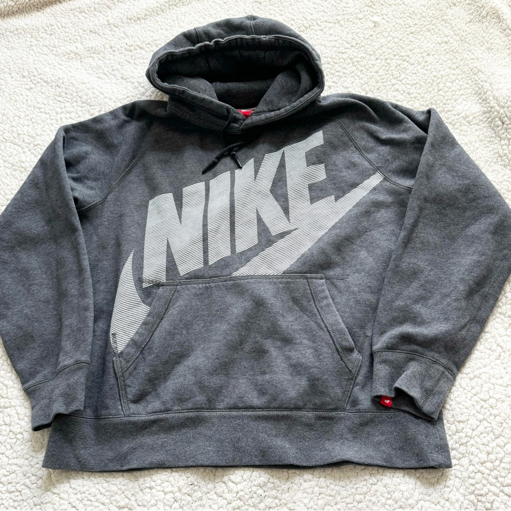Vintage Y2K Nike Big Swoosh Spell Out Logo Gray Hoodie  Red Tag Diagonal Large